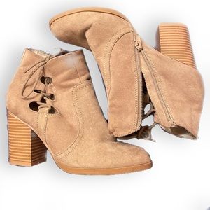 Selling tan suede heeled boots from express size 7.5 in women’s.